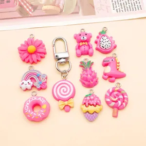 Mix 20pcs resina magenta osito arco iris dinosaurio dijes colgantes DIY accesorios joyeria