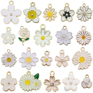 20 stijlen witte bloem emaille legering bedels voor DIY armbanden sleutelhangers sieraden