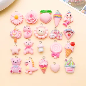 Gemengde Schattige Cartoon Beer Zeemeermin Dinosauriër Dier Fruit Bloem Hars Hanger Zinklegering Charms Voor DIY Sleutelhanger Ketting Sieraden Accessoires