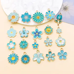 Blue enamel flower alloy pendants charms for DIY handmade bracelet necklace jewelry accessories.