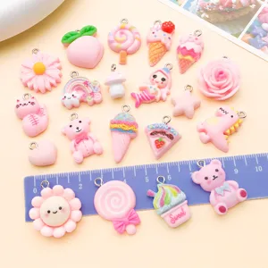 Gemengde 20 roze hars cartoon dier bedels zeemeermin beren dino hangers voor DIY sieraden accessoires.