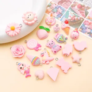 20 gemengde stijlen hars cartoon roze beer zeemeermin hangers DIY sleutelhanger sieraden accessoires