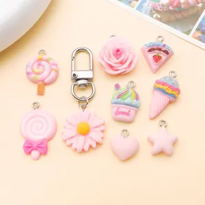 Leuke roze hars bedels diy snoep bloem taart hangers voor ketting sleutelhanger sieraden