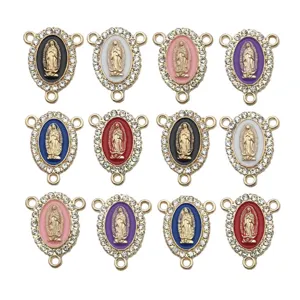 Ciondolo vergine maria strass doppio foro charm accessori per la creazione di gioielli multicolore