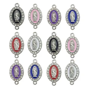 Ciondolo connettore ovale smalto strass Vergine Maria per bracciale collana gioielli DIY