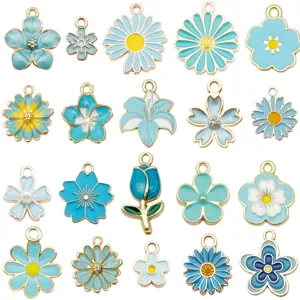 20pcs blue white enamel flower alloy charms DIY jewelry making bracelet keychain accessories