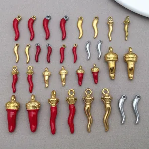 Acier Inoxydable Émail Piment Pendentif Charme Or Argent Plaqué Corne Italienne Breloques Pour DIY Bracelet Collier Fabrication De Bijoux Accessoires