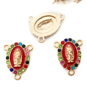 Connettore pendente religioso in oro KC goccia d'olio rosso strass materiali per gioielli fai da te
