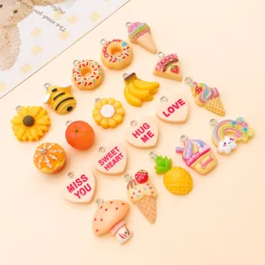 Gemengde hars voedsel fruit hart hangers DIY sieraden accessoires oranje gele bedels set