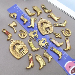 Stainless steel enamel western cowboy boot horse horseshoe cactus DIY jewelry pendant charms