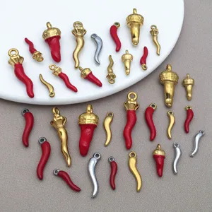 Ensemble de pendentifs piment rouge en émail acier inoxydable pour bracelet collier DIY faits main