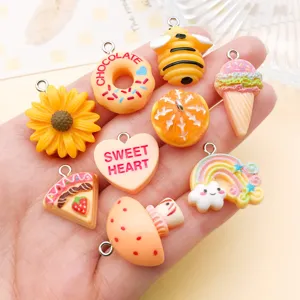 Gemengde hars bedels oranje eten donut bij hart hangers DIY sieraden accessoires set