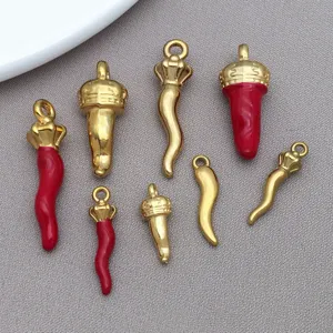 Pendentifs piment émail rouge en acier inoxydable breloques DIY pour colliers bracelets faits main.