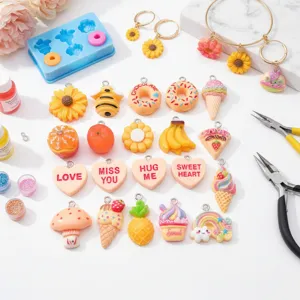 Gemengde 20 hars voedsel fruit hart bij hangers DIY sieraden accessoires ambachten maken.
