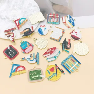 Mixed 20 styles graduation study theme enamel alloy charms for DIY jewelry making pendants.