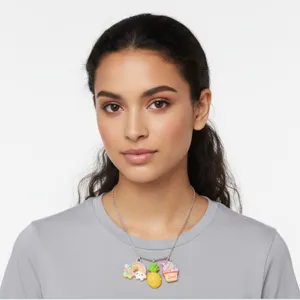 Chique hars hangers ketting met schattige regenboog ananas en ijsje hangers voor vrouwen.