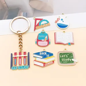 School theme enamel alloy keychain charms DIY jewelry making accessories school supplies set 20pcs