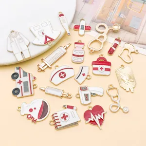 20pcs enamel medical charms alloy stethoscope syringe ambulance pendants for DIY jewelry making