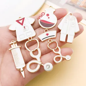Medical theme enamel alloy charms close-up detail, DIY jewelry making pendant accessories.