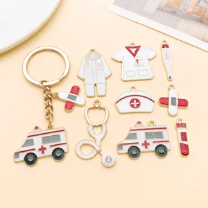 Medical theme alloy enamel pendants DIY jewelry charms stethoscope ambulance keyring 20pcs