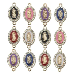 DIY Vergine Maria strass connettore pendente smalto colorato doppio anello componenti