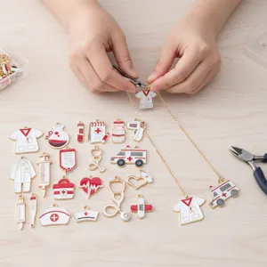 Medical theme alloy DIY jewelry charms set, 20 styles white oil drop doctor nurse pendants.