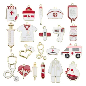 Assorted white medical themed enamel alloy charms set for DIY jewelry making accessories.