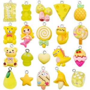 Lot de 20 pendentifs de dessin anime en resine jaune pour fabrication de bijoux