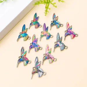 Colorful hummingbird alloy charms with double loops for DIY jewelry making, bracelet and necklace.