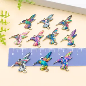 Colorful enamel hummingbird charms alloy double loop DIY jewelry making accessories