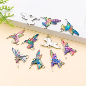 Hummingbird enamel metal charms double loop pendant DIY jewelry making accessories