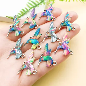 Colorful hummingbird alloy charms dual loop pendants for DIY jewelry making and bracelets.