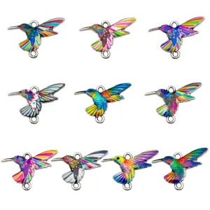 Colorful enamel hummingbird charms metal double loop pendant for DIY necklace bracelet.