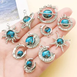 Zinklegering blauwe melkweg planeet zon maan ster bedel hanger voor DIY sieraden ketting