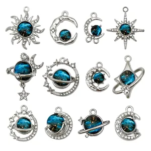 12 stuks hemel planeet zon maan ster legering hangers diy sieraden ketting accessoires