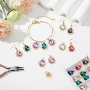 DIY Tropfen Kristall Schmuck Set mit bunten Glas Anhängern, Ohrringen und Armband.