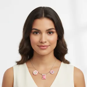 Roze hars schattige beer bloem donut bedel ketting hanger DIY mode sieraden accessoires
