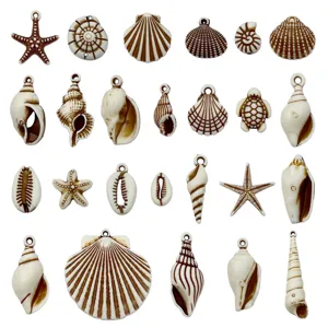Acrylic Seashell Starfish Pendants DIY Jewelry Accessories White Brown Charms Set