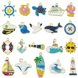 20 Stk. Ozean Thema Emaillierte Anhänger Nautische Muschel Schildkröte Segelboot DIY Schmuck