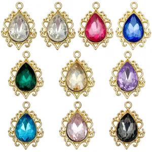 9 Farben Glas Edelstein Hohl Tropfen Anhänger DIY Schmuck für Halskette Armband