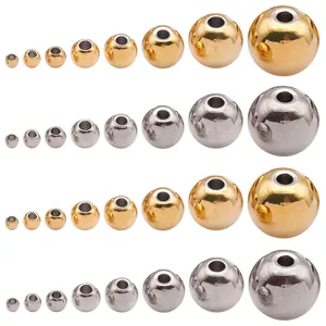 Perles rondes pleines en acier inoxydable intercalaires or et couleur acier bricolage