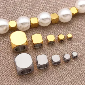 Perline Distanziatrici Quadrate in Acciaio Inossidabile Galvanica Sottovuoto Oro Colore Acciaio Perline a Cubo per Creazione Gioielli Bracciale Collana