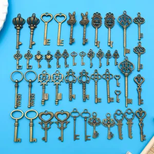 Antique Bronze Vintage Skeleton Key Charms Mixed Hollow Flower Crown Rabbit Alloy Pendants DIY