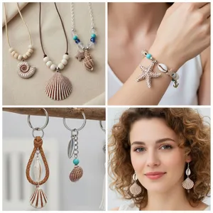 Ozean Strand Stil Muschel Seestern Halskette Armband Schlüsselanhänger Ohrring Schmuck.