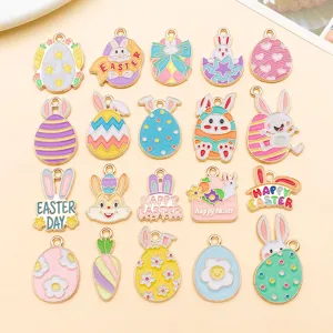 Ostern Emaille Legierung Hase Ei Charms DIY Schmuckherstellung Für Armband Schlüsselanhänger Ohrring Zubehör Mehrfarbig Anhänger