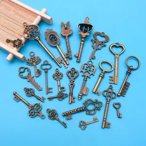 Mixed vintage bronze alloy key pendants antique hollow DIY jewelry accessories for crafts.