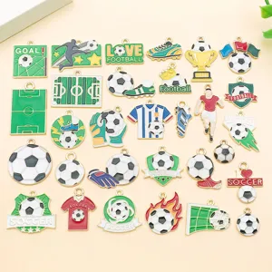 30pcs Enamel Soccer World Cup Theme Alloy Charms Set Football Trophy Jersey Field Pendants For DIY Jewelry Making Findings