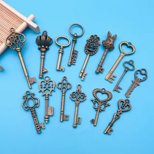 Vintage bronze alloy skeleton keys pendants for DIY jewelry making crafts and accessories.