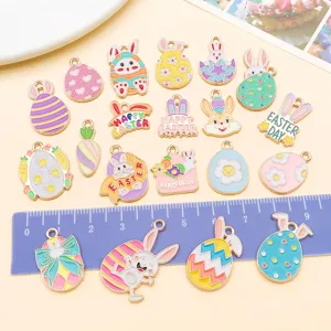 Oster Emaille Anhänger Set niedliche Kaninchen Ei Legierung für DIY Schmuckherstellung
