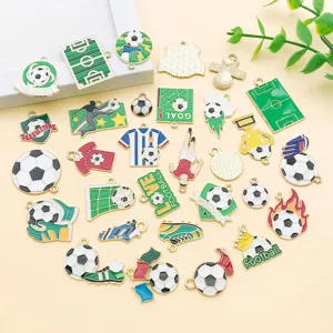 Mix 30 styles enamel football soccer trophy jersey alloy charms for DIY jewelry craft making.